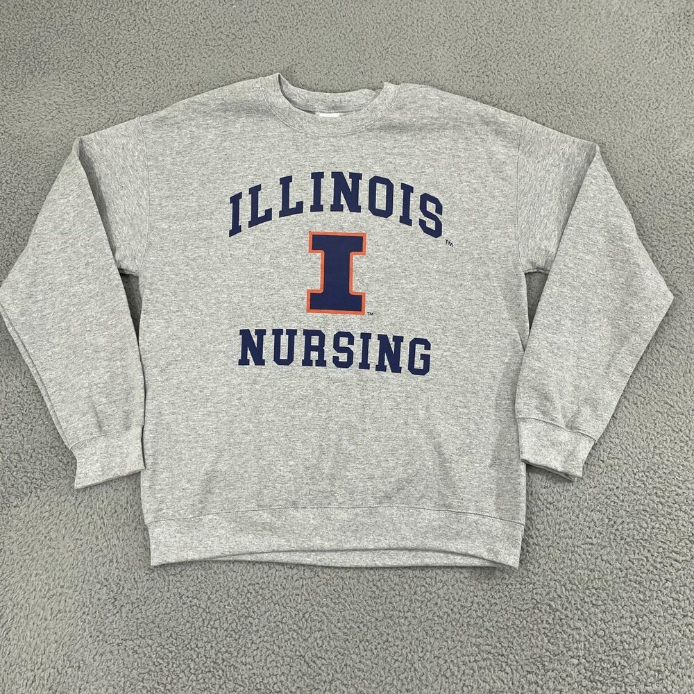 Illinois Fighting Illini Nursing Sweatshirt Adult M Gray Collegiate Crewneck‎